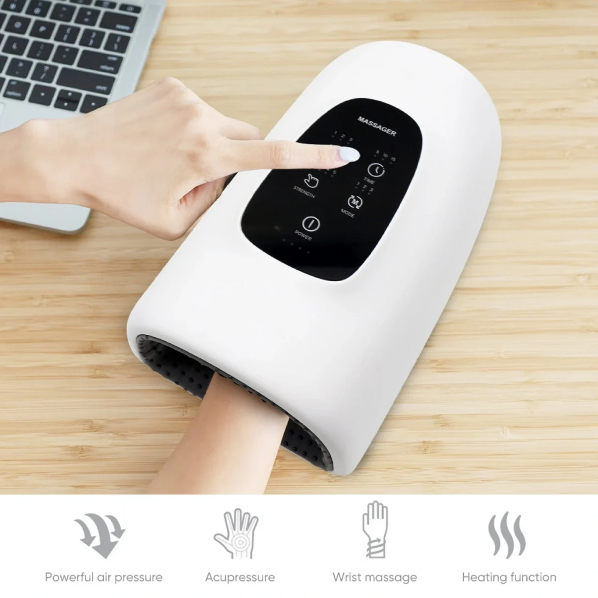 Συσκευή Μασάζ Χεριών με Οθόνη Αφής, 3 Λειτουργίες, Θερμότητα, Δόνηση & Τηλεχειρισμό
