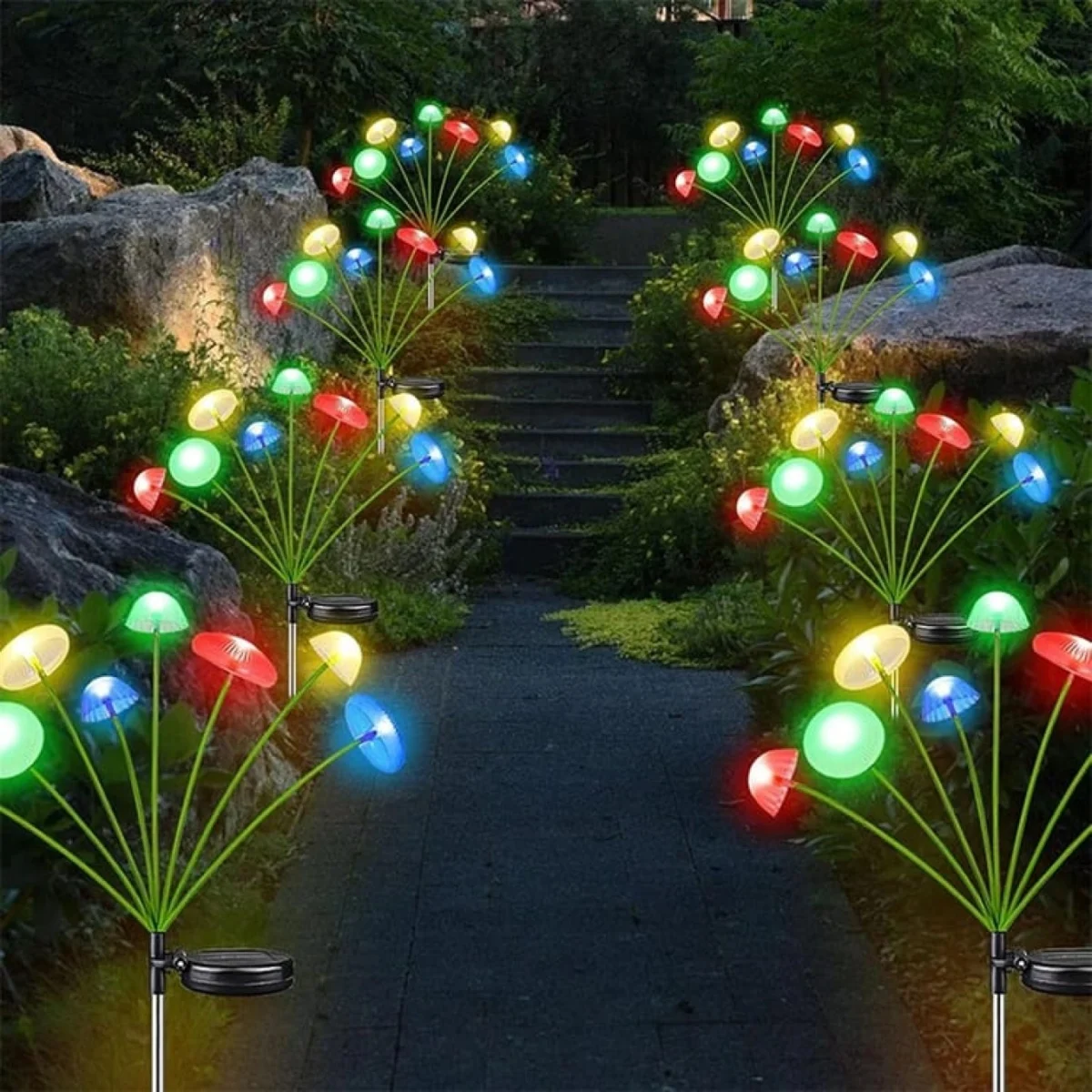 Σετ 2 Ηλιακά Φώτα Κήπου Μέδουσας – Πολύχρωμο LED, 2 Λειτουργίες, IP65