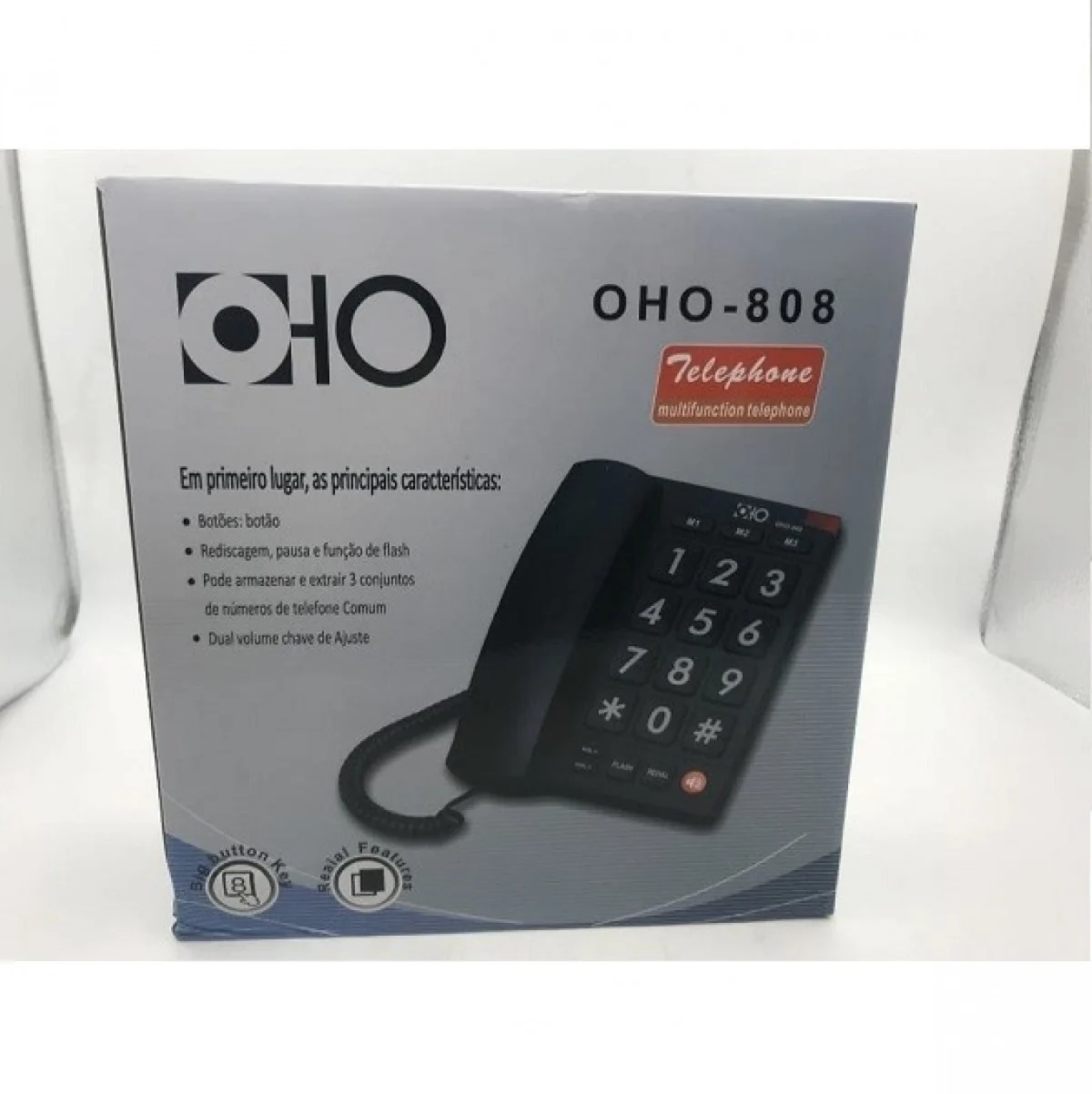 Ενσύρματο Τηλέφωνο Μαύρο με Μεγάλα Πλήκτρα για Ηλικιωμένους OHO-808