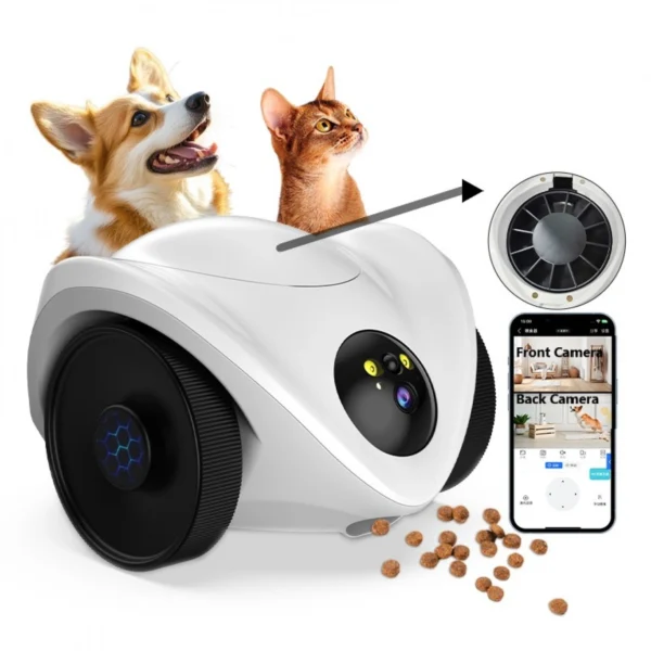 Έξυπνη Κάμερα Ρομπότ με Αυτόματη Ταΐστρα Κατοικιδίων με Ανίχνευση Κίνησης 360° Νυχτερινή Λήψη & Γωνία 360°