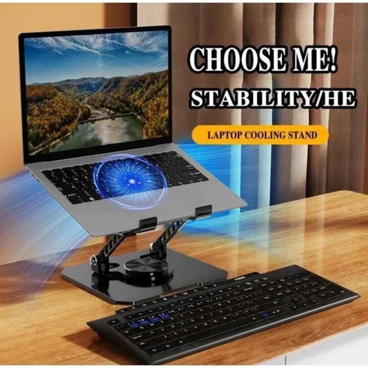 Ρυθμιζόμενη Βάση Laptop No.268 με Ανεμιστήρα Ψύξης και Περιστροφή 360°