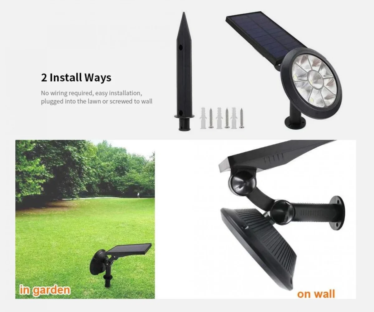 RGB Πολύχρωμο Ηλιακό Αδιάβροχο Φωτιστικό Εξωτερικού Χώρου Προβολέας Κήπου Spot με 9 LED - Καρφωτό & Επιτοίχιο - Waterproof Solar Spotlight Lamp