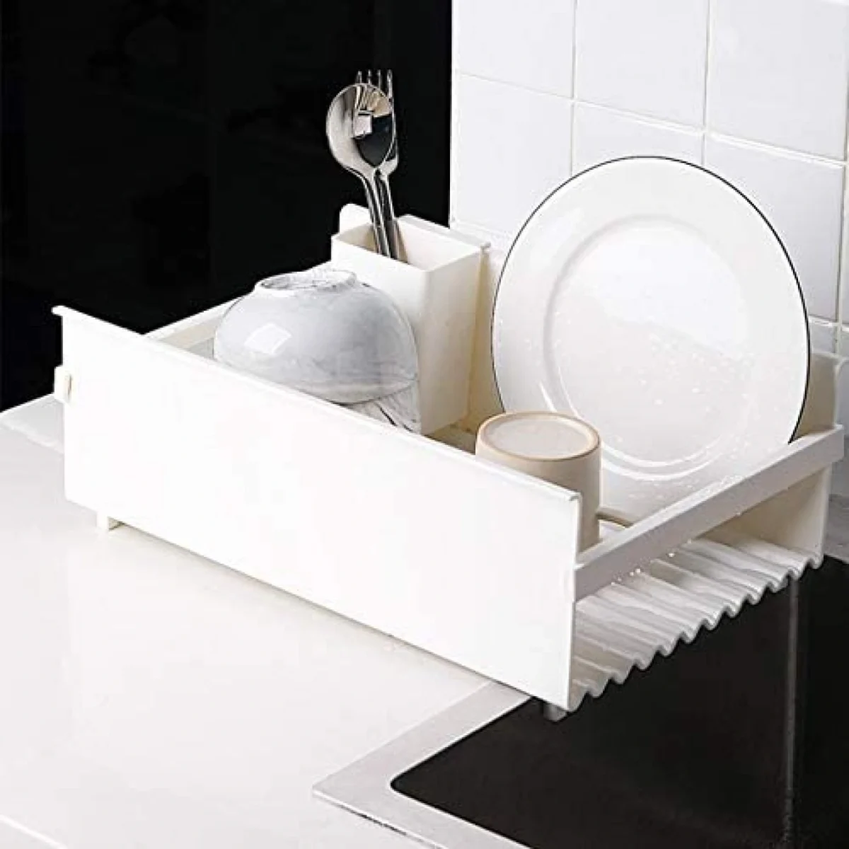 Στεγνωτήρας Νεροχύτη - Βάση Πιατοθήκη Κουζίνας Μεταλλικός σε Λευκό Χρώμα 35.5x24.5x13.2cm