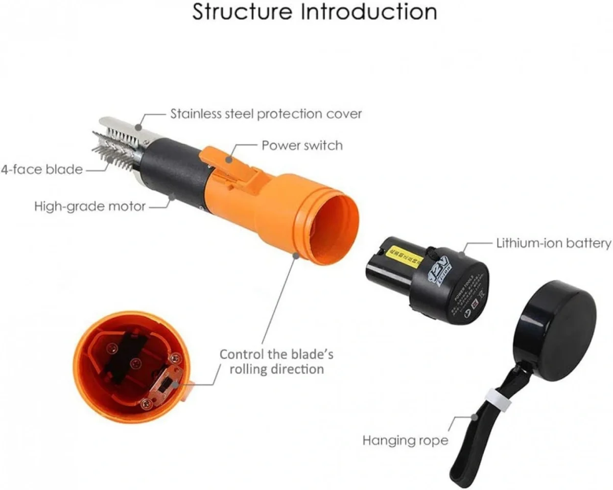 Inox Επαγγελματικός Ηλεκτρικός Φορητός Απολεπιστής Ψαριών 2 Ταχυτήτων Μπαταρίας Υψηλής Ισχύος 6000RPM Επαναφορτιζόμενος Ανοξείδωτος - Electric Fish Scraping 12V