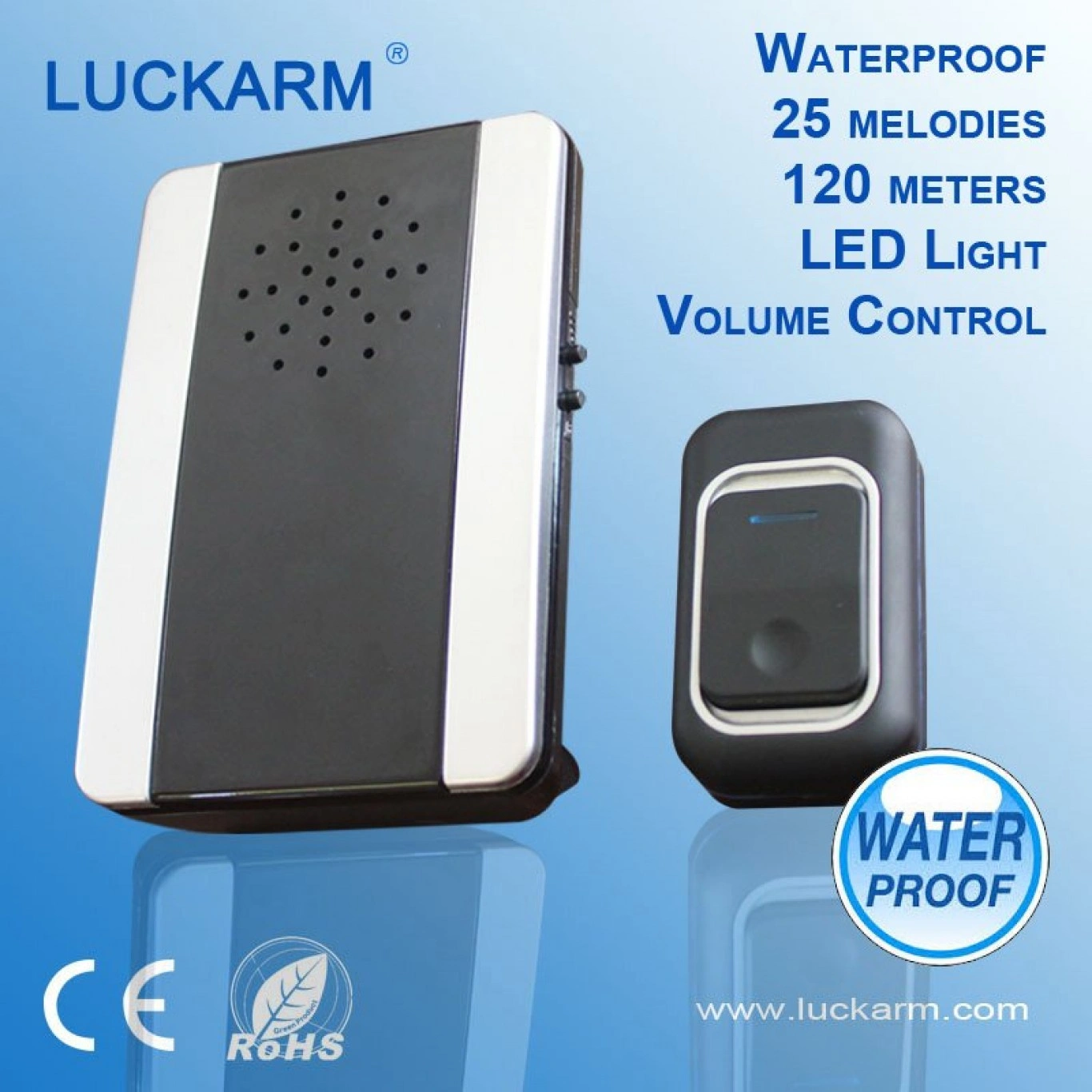 Αδιάβροχο Ασύρματο Κουδούνι Εμβέλειας 150μ με Ρυθμιζόμενη Ένταση, Φωτισμό & 25 Μελωδίες LUCKARM-3906 Αδιάβροχο Ασύρματο Κουδούνι Εμβέλειας 150μ με Ρυθμιζόμενη Ένταση, Φωτισμό & 25 Μελωδίες LUCKARM-3906