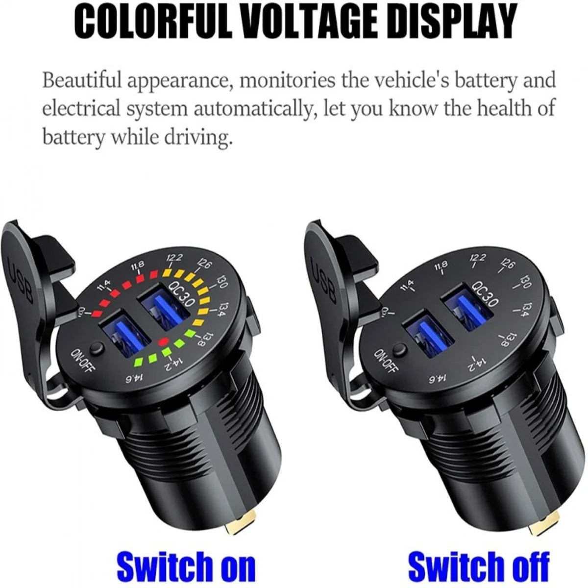 Αδιάβροχος 2x USB Ταχύ Φορτιστής QC3.0 12V Μηχανής / Μοτοσυκλέτας με Φωτεινό Βολτόμετρο - Μαύρο