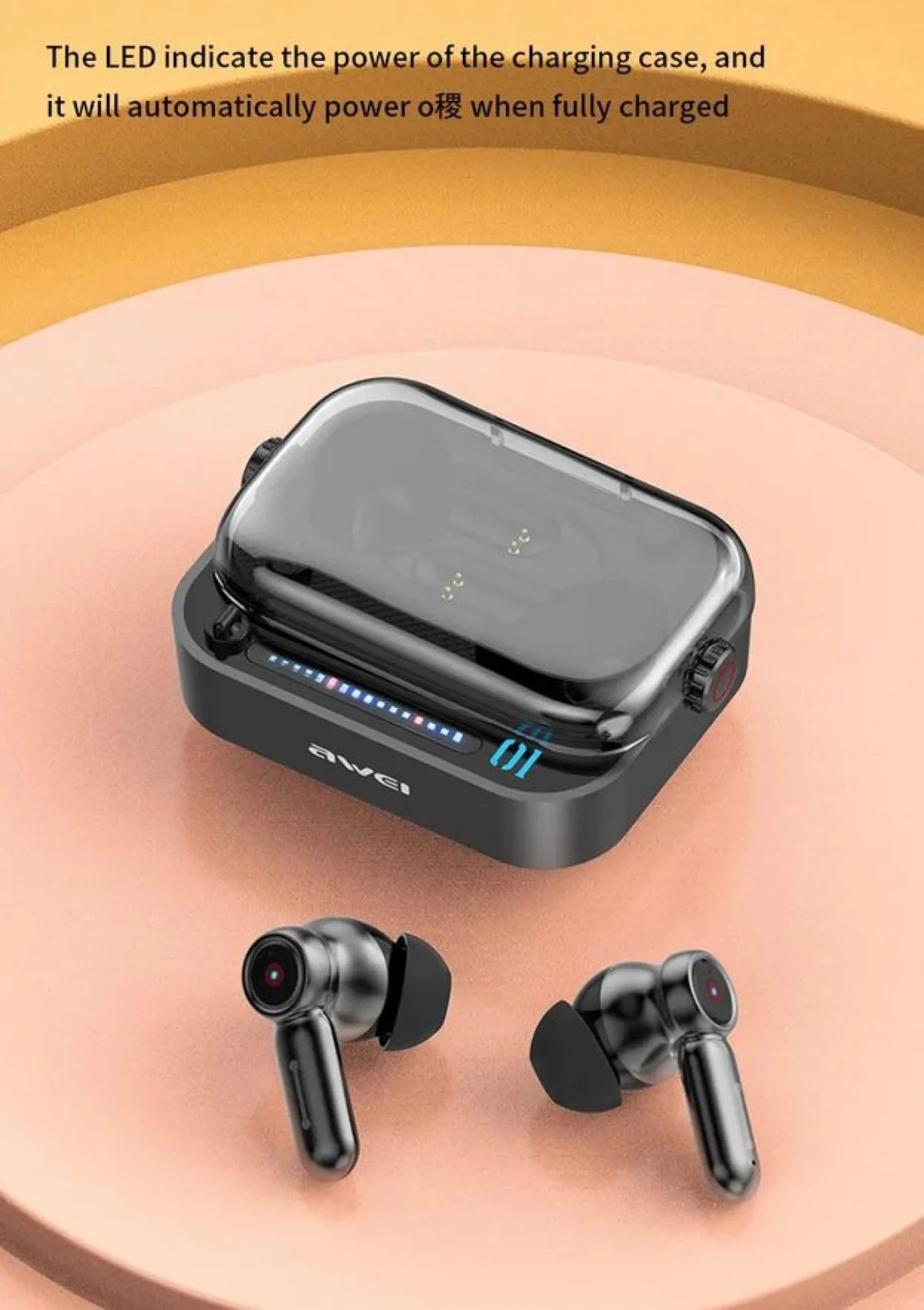 Ασύρματα Ακουστικά Αφής Awei Ψείρες In-ear Bluetooth V5.3 Handsfree με Θήκη Φόρτισης & Χωρίς καλώδια - Μαύρα