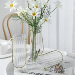 Γυάλινο Ανθοδοχείο - Διακοσμητικό Βάζο με Χρυσή Λαβή Dolce Short 6.5x6.5x14cm