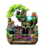 Διακοσμητικό Συντριβάνι Feng Shui με Σπιτάκι,Δέντρο,Λίμνη,Τρεχούμενο Νερό και Πολύχρωμο Φωτισμό LED 30x20x30 εκ