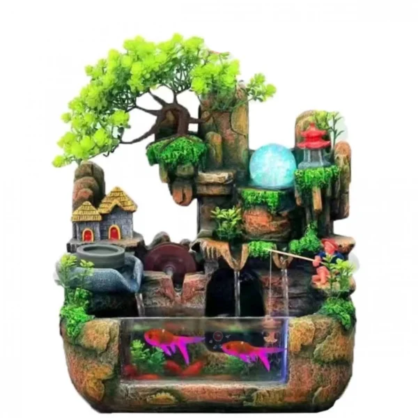 Διακοσμητικό Συντριβάνι Feng Shui με Σπιτάκι,Δέντρο,Λίμνη,Τρεχούμενο Νερό και Πολύχρωμο Φωτισμό LED 30x20x30 εκ