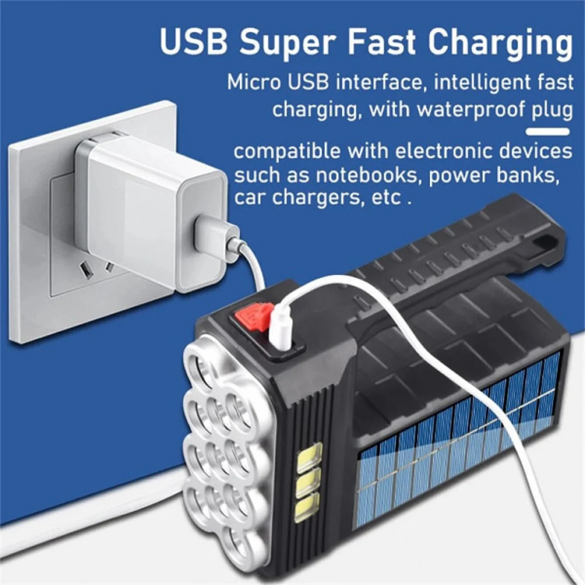 Επαναφορτιζόμενος Ηλιακός Φακός LED COB 4 Λειτουργιών ABZ1008 11 LED + 3COB