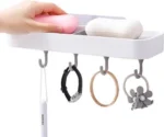 Επιτοίχιο Αυτοκόλλητο Ραφάκι για Σαπούνια Νιπτήρα Μπάνιου με 4 Γάντζους - Κρεμάστρες Πλαστικό
