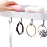 Επιτοίχιο Αυτοκόλλητο Ραφάκι για Σαπούνια Νιπτήρα Μπάνιου με 4 Γάντζους - Κρεμάστρες Πλαστικό
