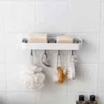 Επιτοίχιο Αυτοκόλλητο Ραφάκι για Σαπούνια Νιπτήρα Μπάνιου με 4 Γάντζους - Κρεμάστρες Πλαστικό