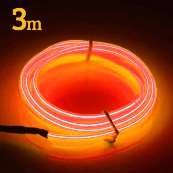Εύκαμπτο LED Καλώδιο 3m - Πορτοκαλί Φωτιζόμενη Ταινία για την Εσωτερική Διακόσμηση κάθε Αυτοκινήτου