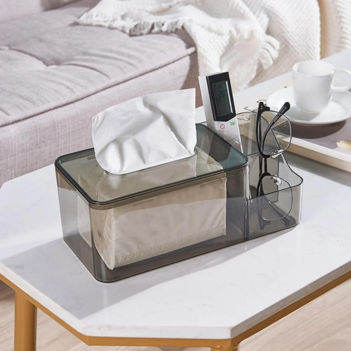 Κουτί Οργάνωσης με Θήκη για Χαρτομάντηλα για όλο το Σπίτι - Γκρι Διάφανο - Crystal Clear