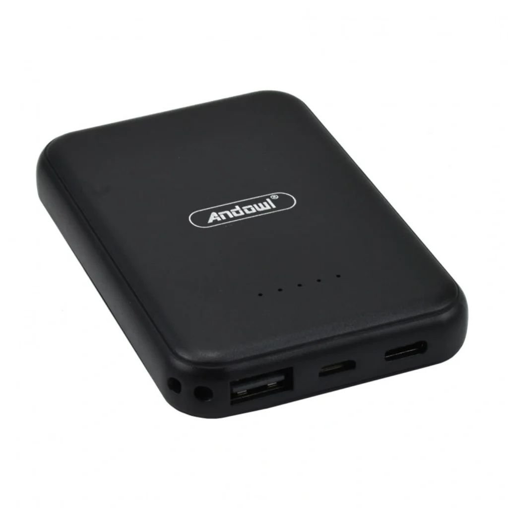 Μίνι Power Bank 6000mAh Ασύρματης Φόρτισης & με Υποδοχές USB-A, Type-C, Micro - Μαύρο