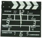 Ξύλινο ρολόι τοίχου σε σχέδιο κλακέτα σκηνοθέτη