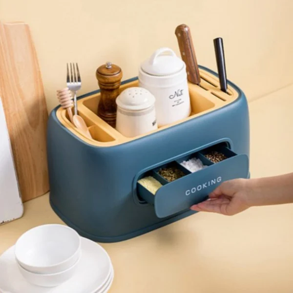 Πλαστική Βάση Οργάνωσης Μπαχαρικών & Κουζινικών 40x25x21cm σε πετρόλ χρώμα