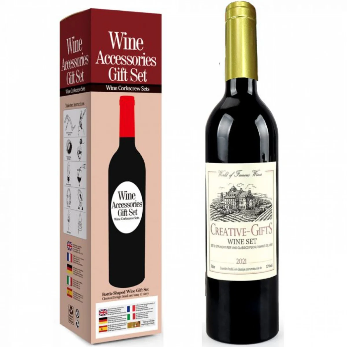 Σετ 5 Αξεσουάρ Κρασιού σε Θήκη με Σχήμα Μπουκάλι Κρασιού