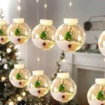 Χριστουγεννιάτικη Κουρτίνα Led 3Μ με 10 Φωτιζόμενες Διάφανες Πλαστικές Μπάλες με Χιονάνθρωπο και Χιόνι 6162-09