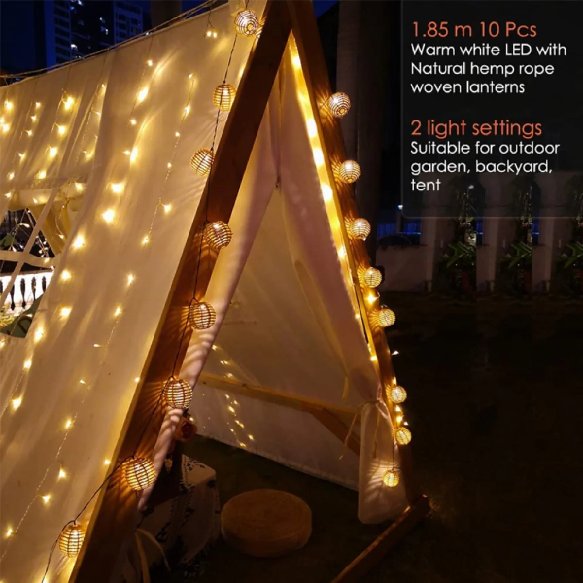 Ηλιακή Γιρλάντα Εξωτερικού Χώρου με 10 Κρεμαστές Λάμπες Θερμού Λευκού και Μήκος 3,65 Μέτρα AT48013