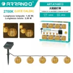 Ηλιακή Γιρλάντα Εξωτερικού Χώρου με 10 Κρεμαστές Λάμπες Θερμού Λευκού και Μήκος 3,65 Μέτρα AT48013