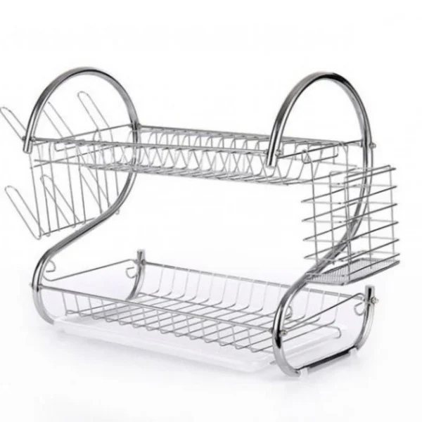 Μεταλλική Διώροφη Πιατοθήκη 42x24x39cm με Θήκες για Κουτάλια,Πιρούνια,Μπολ