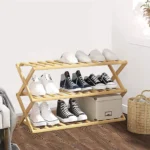 Ξύλινη Bamboo Aναδιπλούμενη Παπουτσοθήκη 3 Επιπέδων 70x46x25 cm