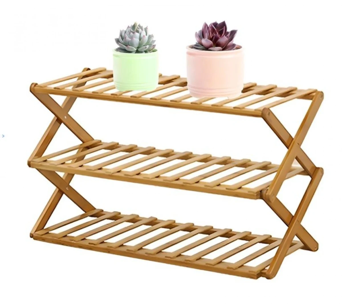 Ξύλινη Bamboo Aναδιπλούμενη Παπουτσοθήκη 3 Επιπέδων 70x46x25 cm