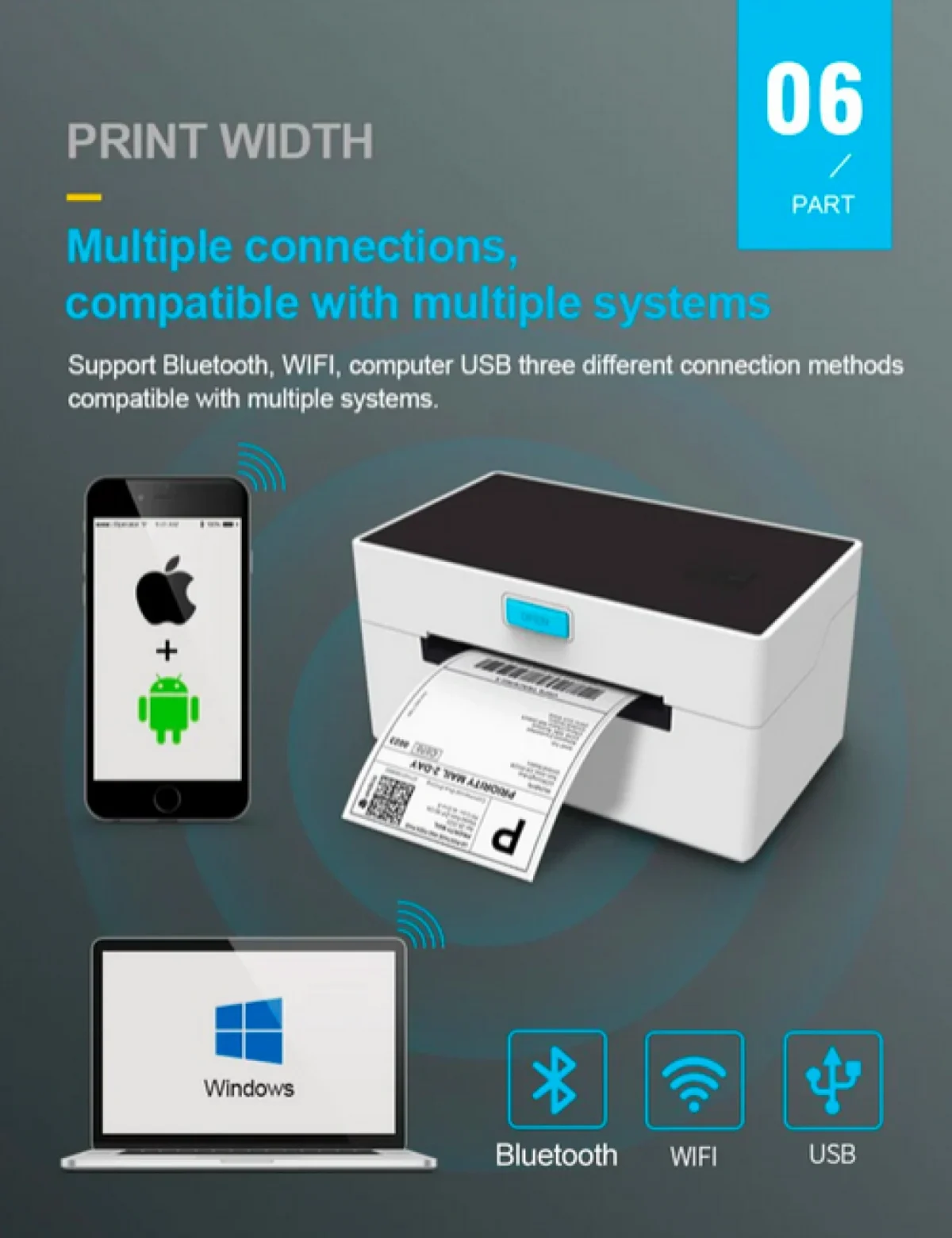 Ασύρματος Θερμικός Εκτυπωτής 104mm 203DPI με USB/LAN/Bluetooth Andowl Λευκό