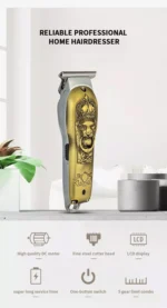 Επαγγελματική Κουρευτική Μηχανή 12W Επαναφορτιζόμενη Ρυθμιζόμενου Μήκους Κοπής με LCD Οθόνη - Χρυσή με Ανάγλυφο Λιοντάρι