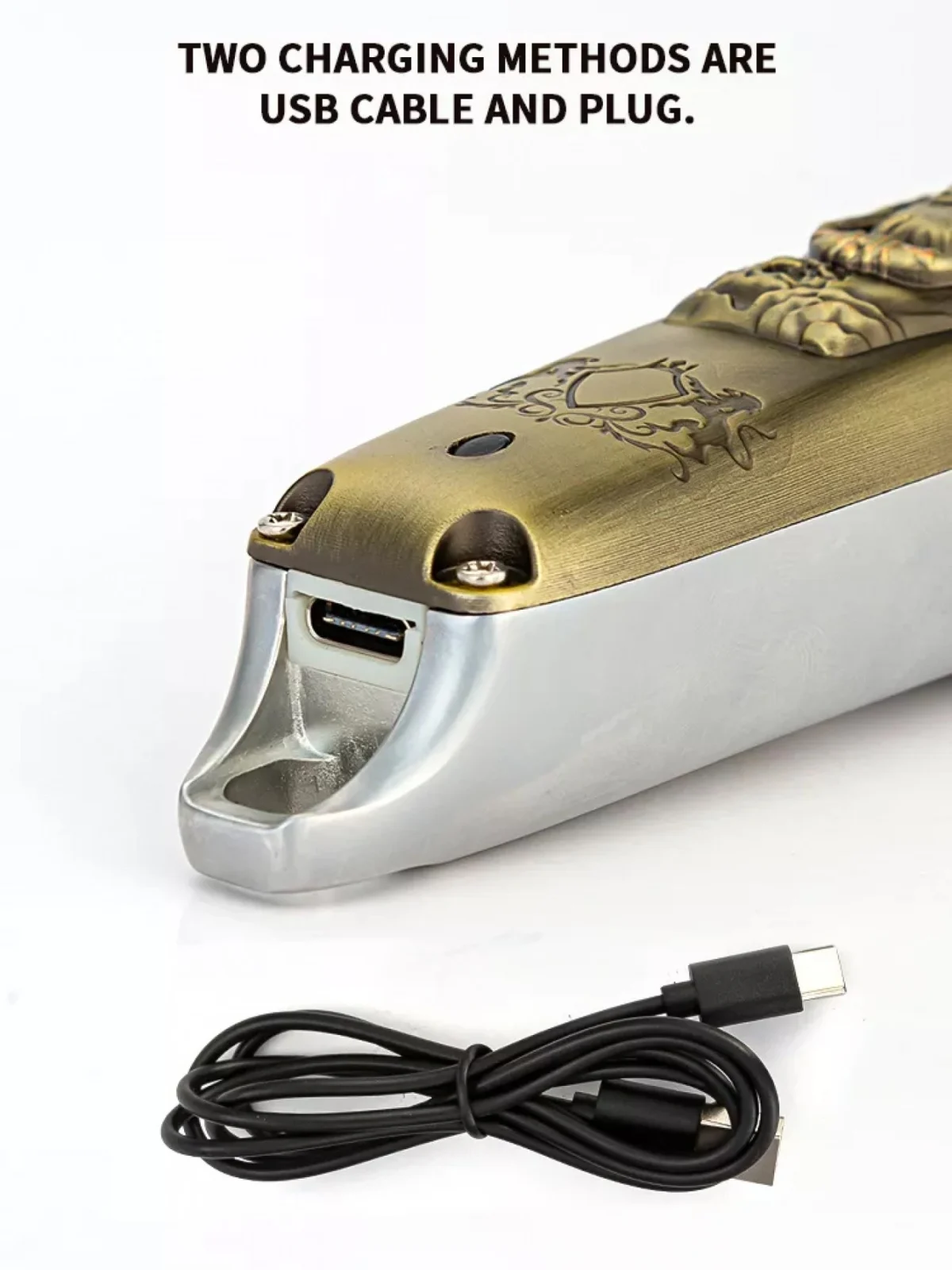 Επαγγελματική Κουρευτική Μηχανή 12W Επαναφορτιζόμενη Ρυθμιζόμενου Μήκους Κοπής με LCD Οθόνη - Χρυσή με Ανάγλυφο Λιοντάρι