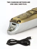 Επαγγελματική Κουρευτική Μηχανή 12W Επαναφορτιζόμενη Ρυθμιζόμενου Μήκους Κοπής με LCD Οθόνη - Χρυσή με Ανάγλυφο Λιοντάρι