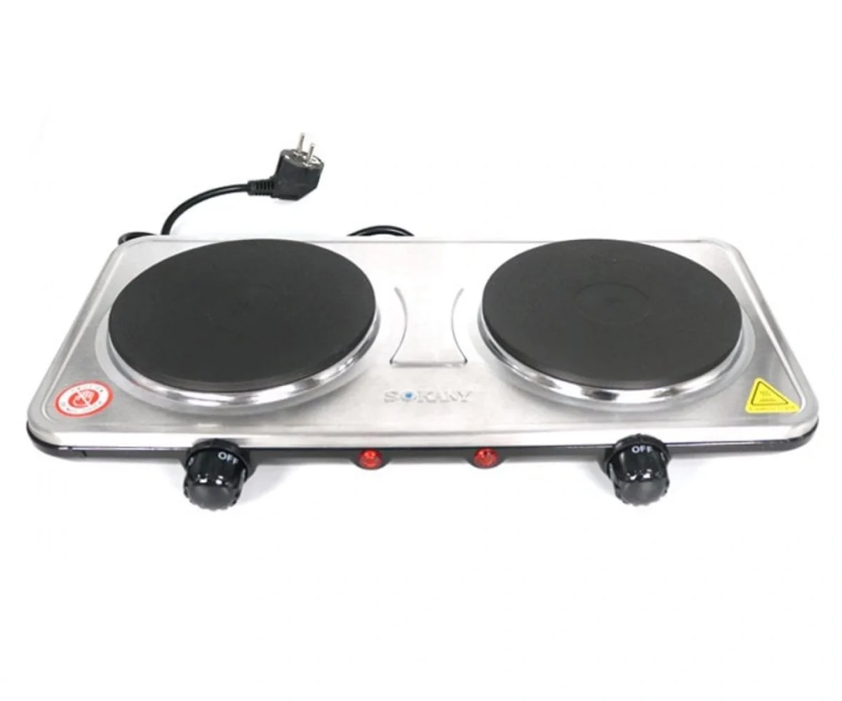 Επιτραπέζια Διπλή Εστία Εμαγιέ - Ηλεκτρικό Μάτι 2 Θέσεων Sokany Γκρι