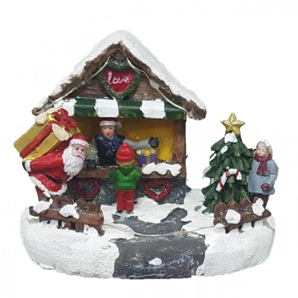 Κεραμικό Χριστουγεννιάτικο Διακοσμητικό με Φώς και Μουσική - Το Κατάστημα Δώρων του Αγιου Βασίλη - 15.5x14x14εκ