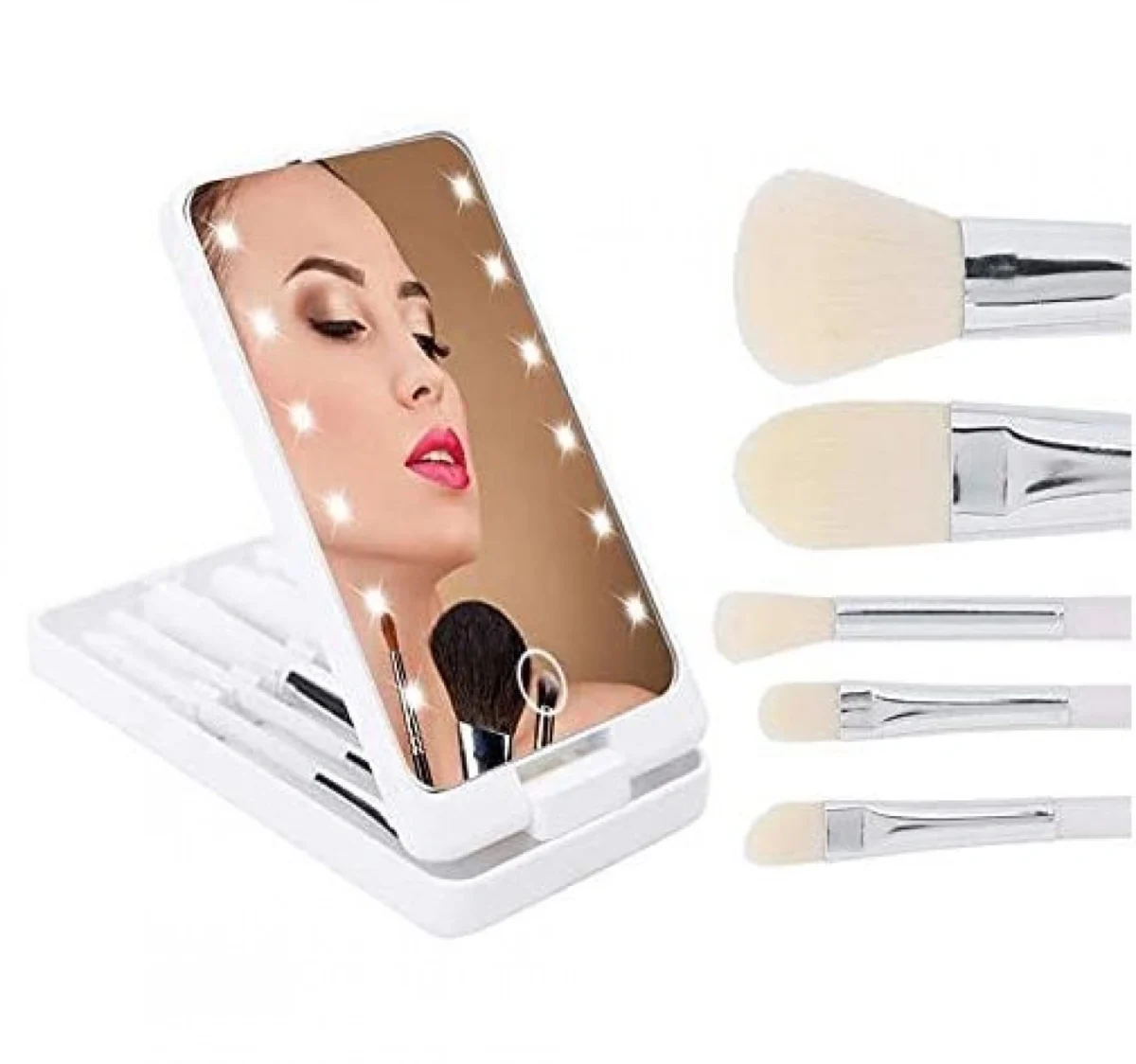 Μίνι Σετ με Φωτιζόμενο Led Καθρέπτη και 5 Πινέλα Μακιγιάζ