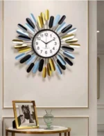 Μεγάλο Μεταλικό Ρολόι Τοίχου με Μοτίβο Φτερών 60x60 cm