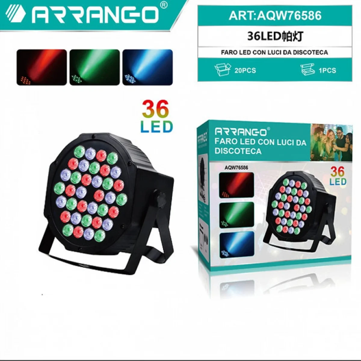 Προβολέας RGB - Φωτορυθμικό DJ 36xLed ARRANGO AQW76586
