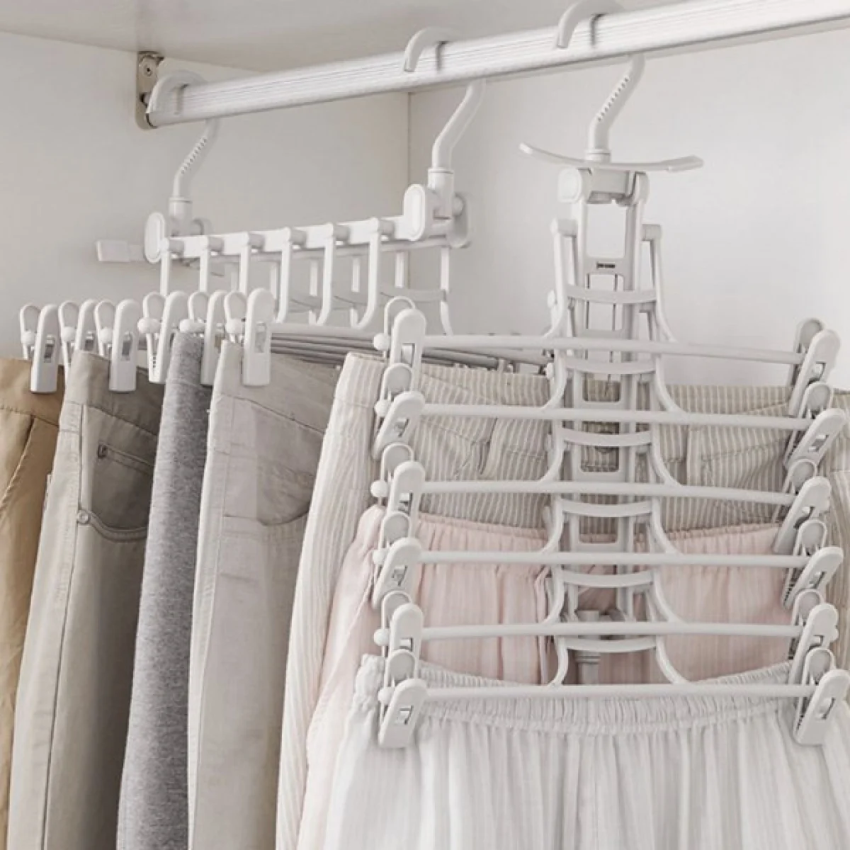 Τηλεσκοπική Πτυσσόμενη Κρεμάστρα Παντελονιών-Ρούχων με Κλιπ Organizer 34,5x34x27 cm