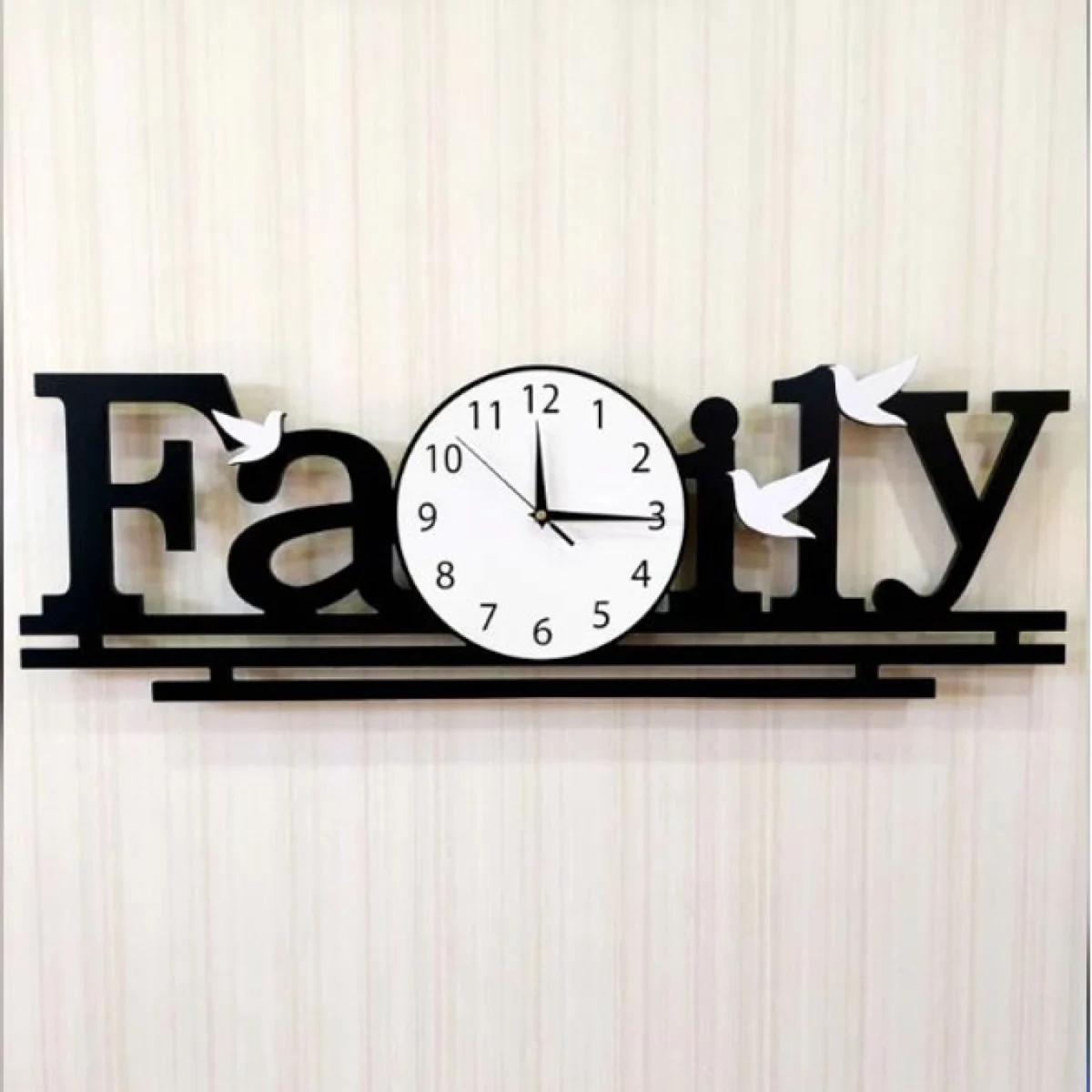 Υψηλής Ποιότητας Μαύρο Pολόι Tοίχου Family 80x26 cm Από Ίνες Ξύλου