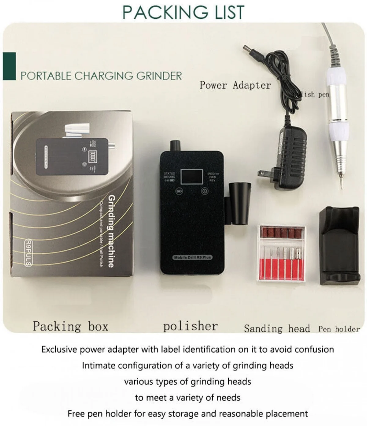 Φορητός Επαναφορτιζόμενος Τροχός Μανικιούρ Πεντικιούρ με Ψηφιακή Οθόνη και Πλήκτρα Αφής R9PLUS