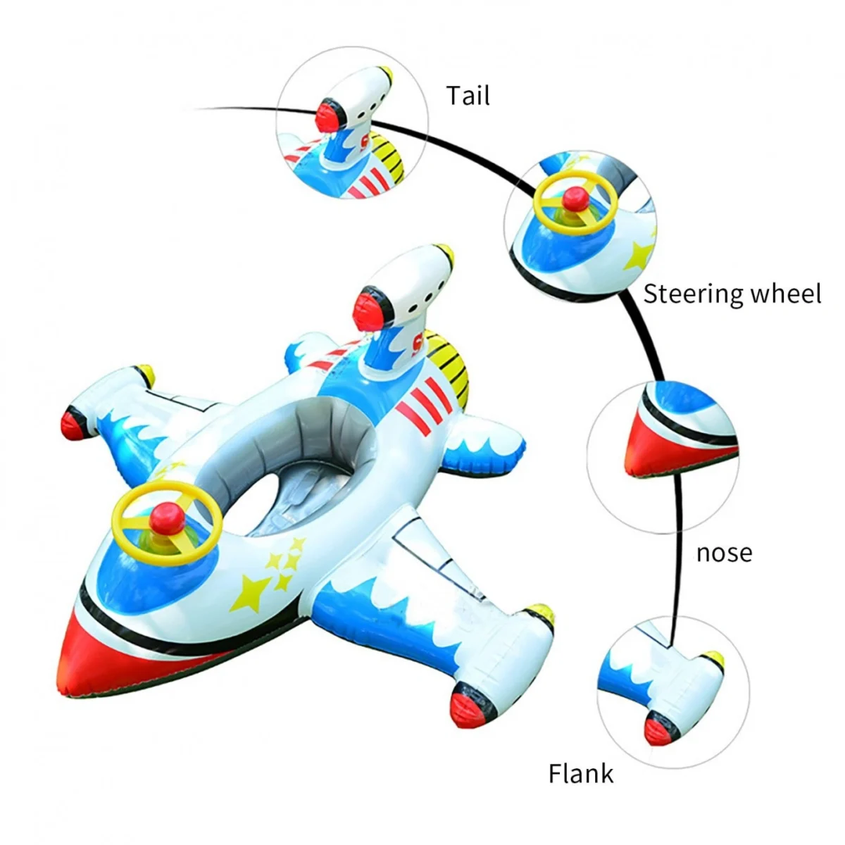 Βρεφικό - Παιδικό Φουσκωτό σε Σχήμα Αεροπλάνου Jet με Τιμόνι - Inflatable Aircraft Yacht 110x100cm