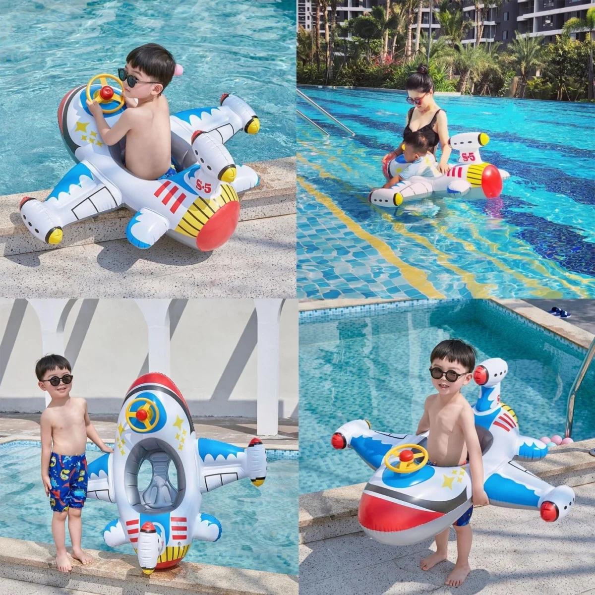 Βρεφικό - Παιδικό Φουσκωτό σε Σχήμα Αεροπλάνου Jet με Τιμόνι - Inflatable Aircraft Yacht 110x100cm