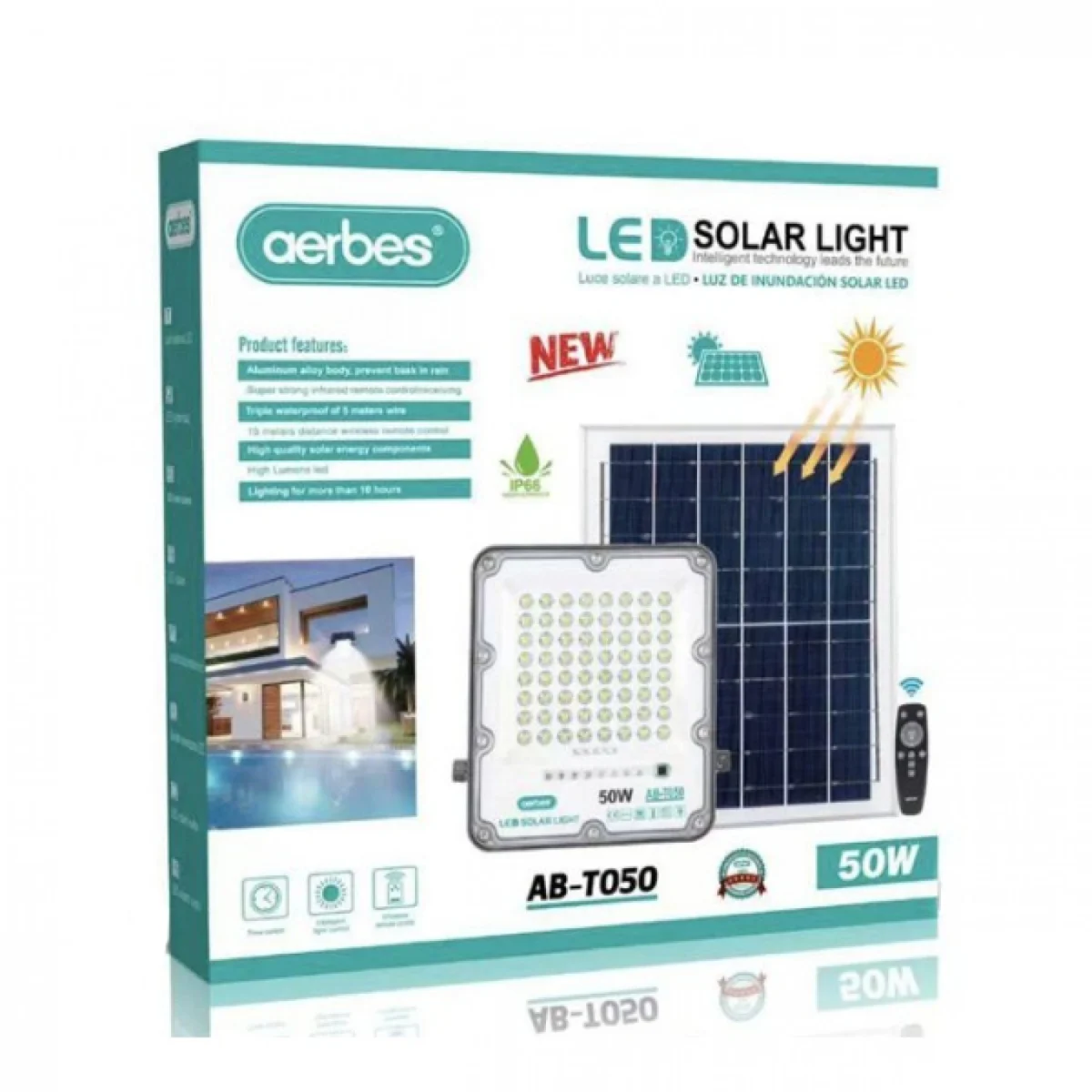 Αδιάβροχος Ηλιακός Προβολέας Αλουμινίου 50W, Πάνελ με 40LED & Τηλεχειριστήριο - CcLamp CL-730s – Μαύρο