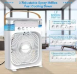 Φορητό Κλιματιστικό Usb - Ανεμιστήρας Ψύξης Αέρα με 3 ταχύτητες και 5 Οπές Ομίχλης Υγραντήρα και Φωτισμό 7 Χρωμάτων