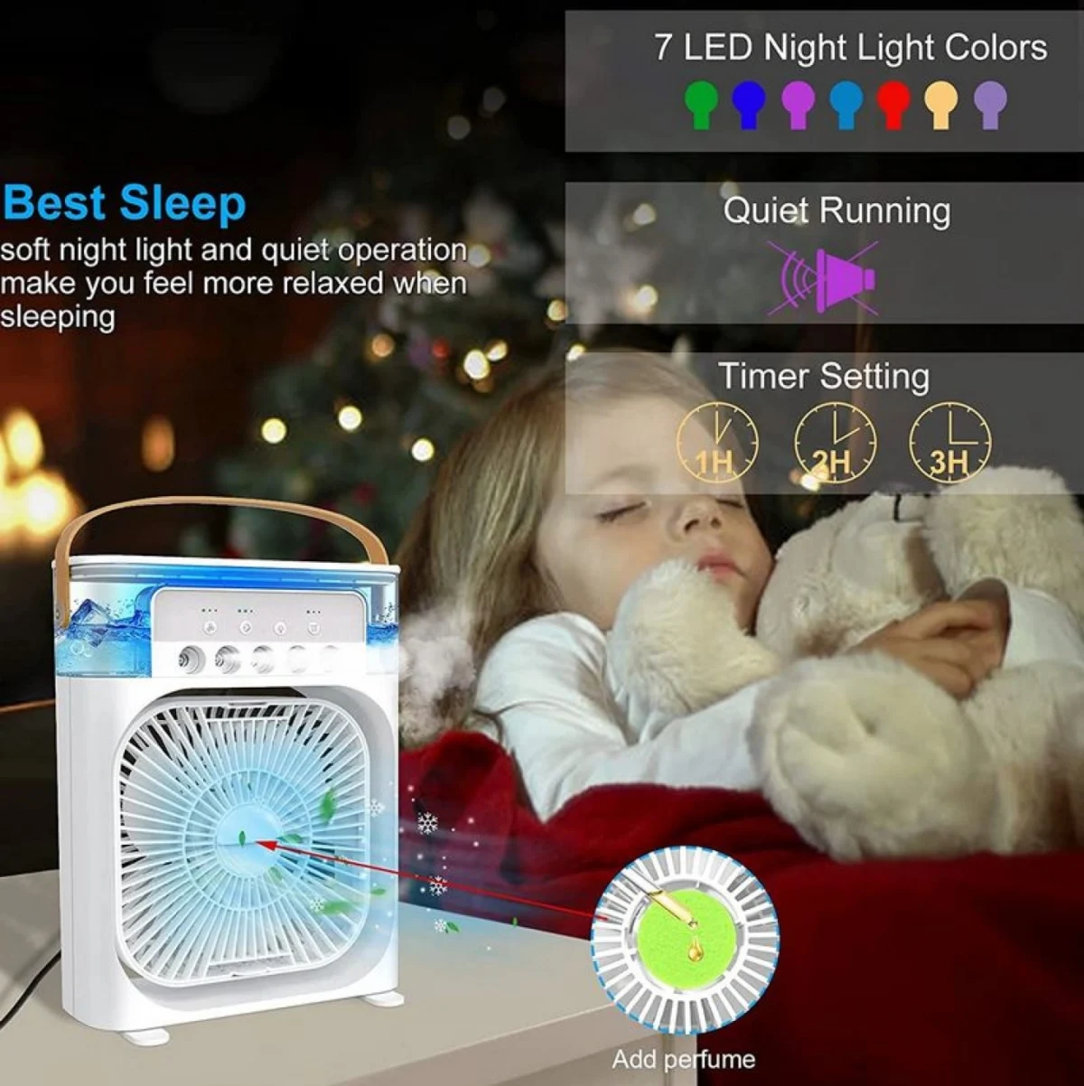 Φορητό Κλιματιστικό Usb - Ανεμιστήρας Ψύξης Αέρα με 3 ταχύτητες και 5 Οπές Ομίχλης Υγραντήρα και Φωτισμό 7 Χρωμάτων