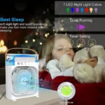 Φορητό Κλιματιστικό Usb - Ανεμιστήρας Ψύξης Αέρα με 3 ταχύτητες και 5 Οπές Ομίχλης Υγραντήρα και Φωτισμό 7 Χρωμάτων