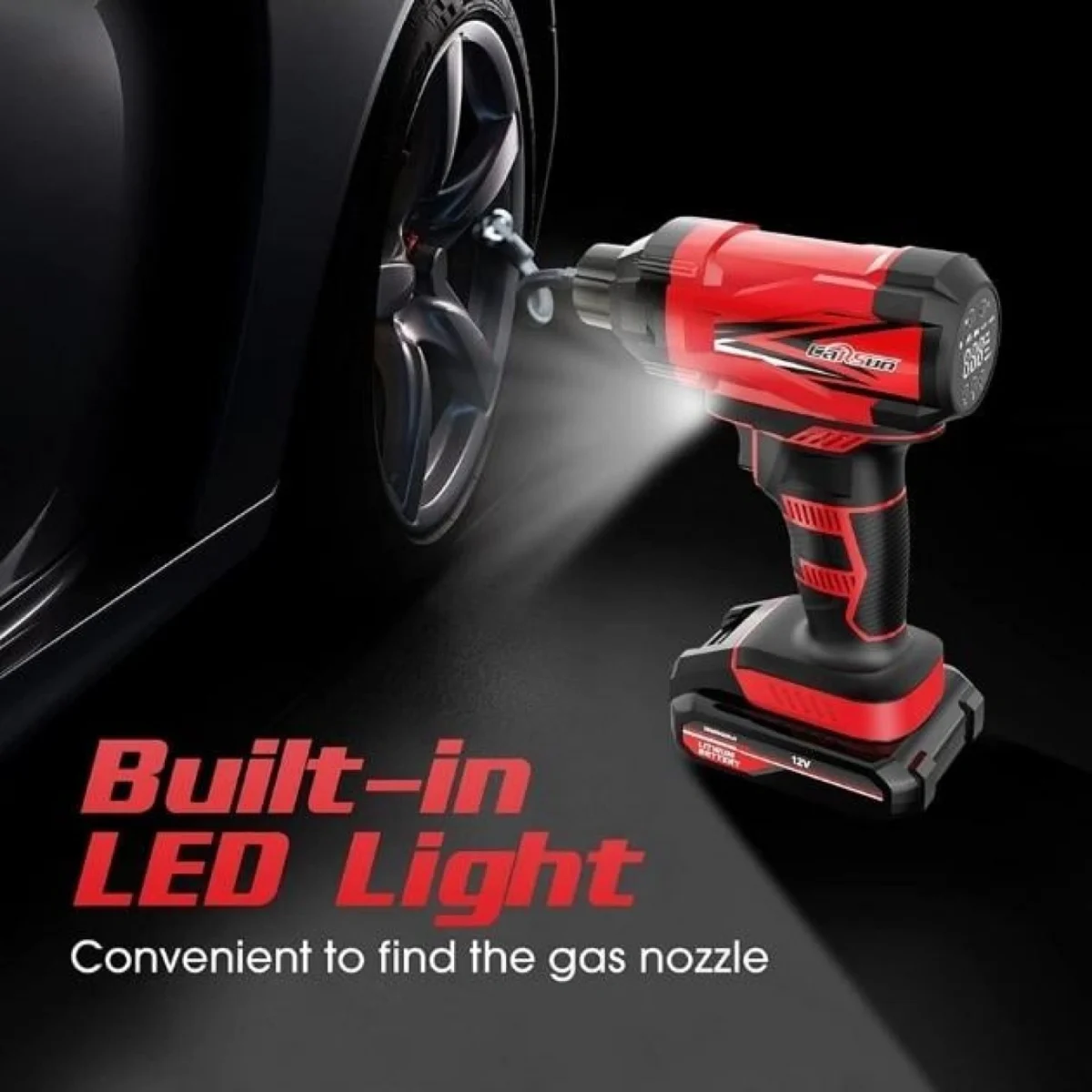 Φορητό Κομπρεσέρ - Τρόμπα Αέρος 12V Μπαταρίας 150psi Carsun με Ψηφιακή Οθόνη & Φακό LED Αυτοκίνητου - Μηχανής - Μπάλες Κόκκινη