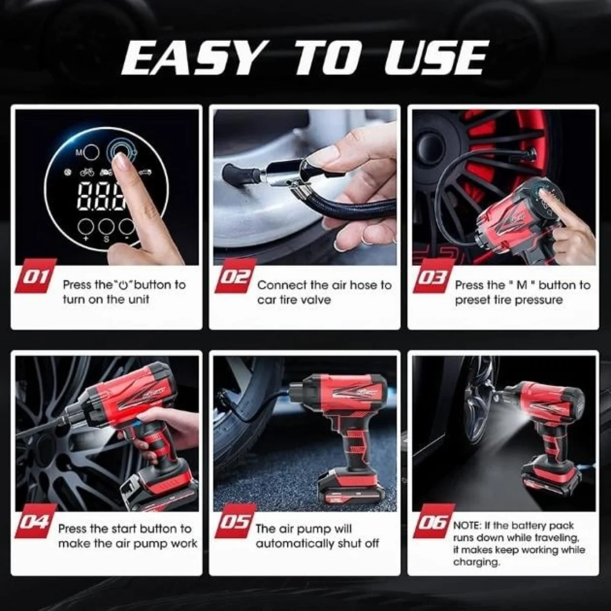 Φορητό Κομπρεσέρ - Τρόμπα Αέρος 12V Μπαταρίας 150psi Carsun με Ψηφιακή Οθόνη & Φακό LED Αυτοκίνητου - Μηχανής - Μπάλες Κόκκινη